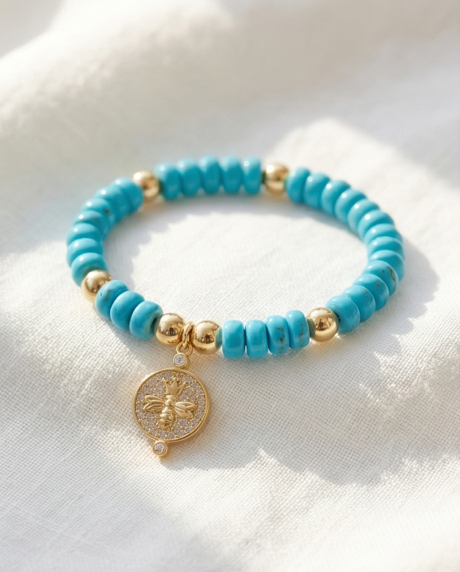 The Queen Bee Bracelet | Turquoise + 14k Gold Filled Beaded Bracelet