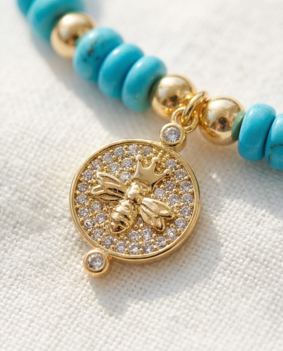 The Queen Bee Necklace | Turquoise + 14k Gold Filled Beaded Necklace