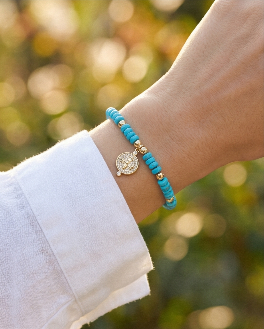 The Queen Bee Bracelet | Turquoise + 14k Gold Filled Beaded Bracelet