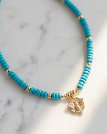 The Queen Bee Necklace | Turquoise + 14k Gold Filled Beaded Necklace