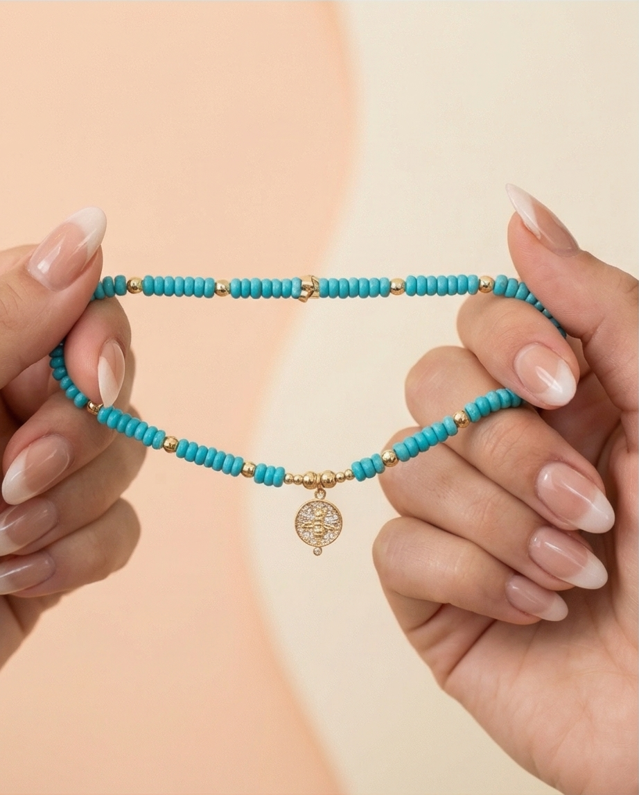 The Queen Bee Necklace | Turquoise + 14k Gold Filled Beaded Necklace