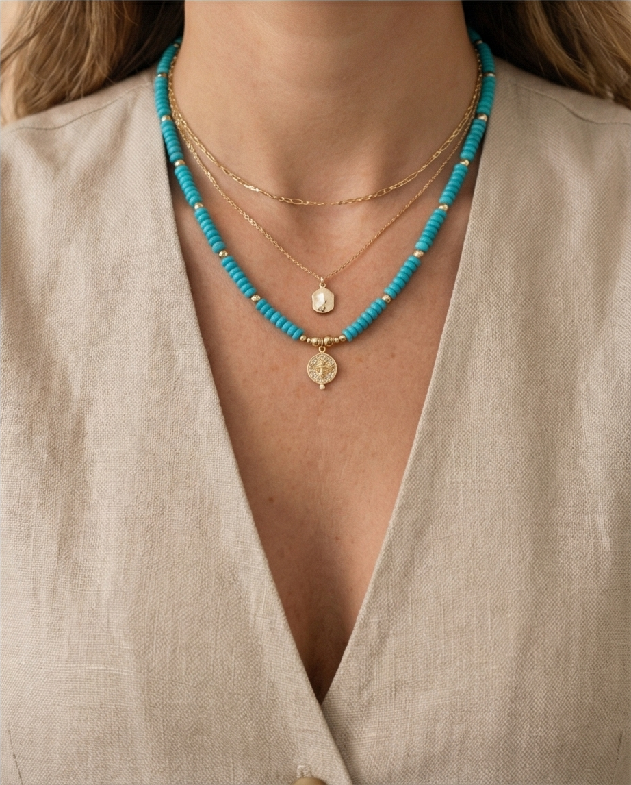 The Queen Bee Necklace | Turquoise + 14k Gold Filled Beaded Necklace