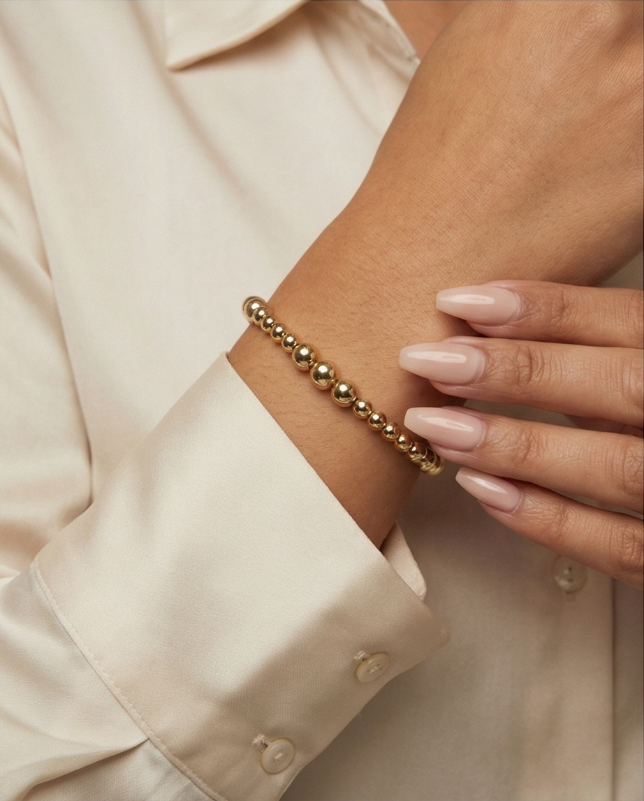 The Anchor Bracelet | Mixed Bead Stretch | Gold Filled or Sterling Silver