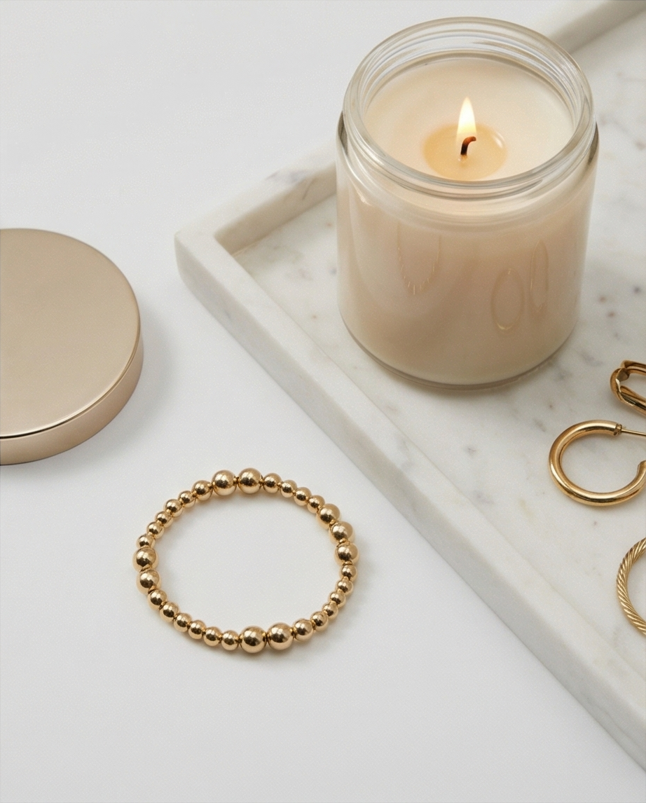 The Anchor Bracelet | Mixed Bead Stretch | Gold Filled or Sterling Silver