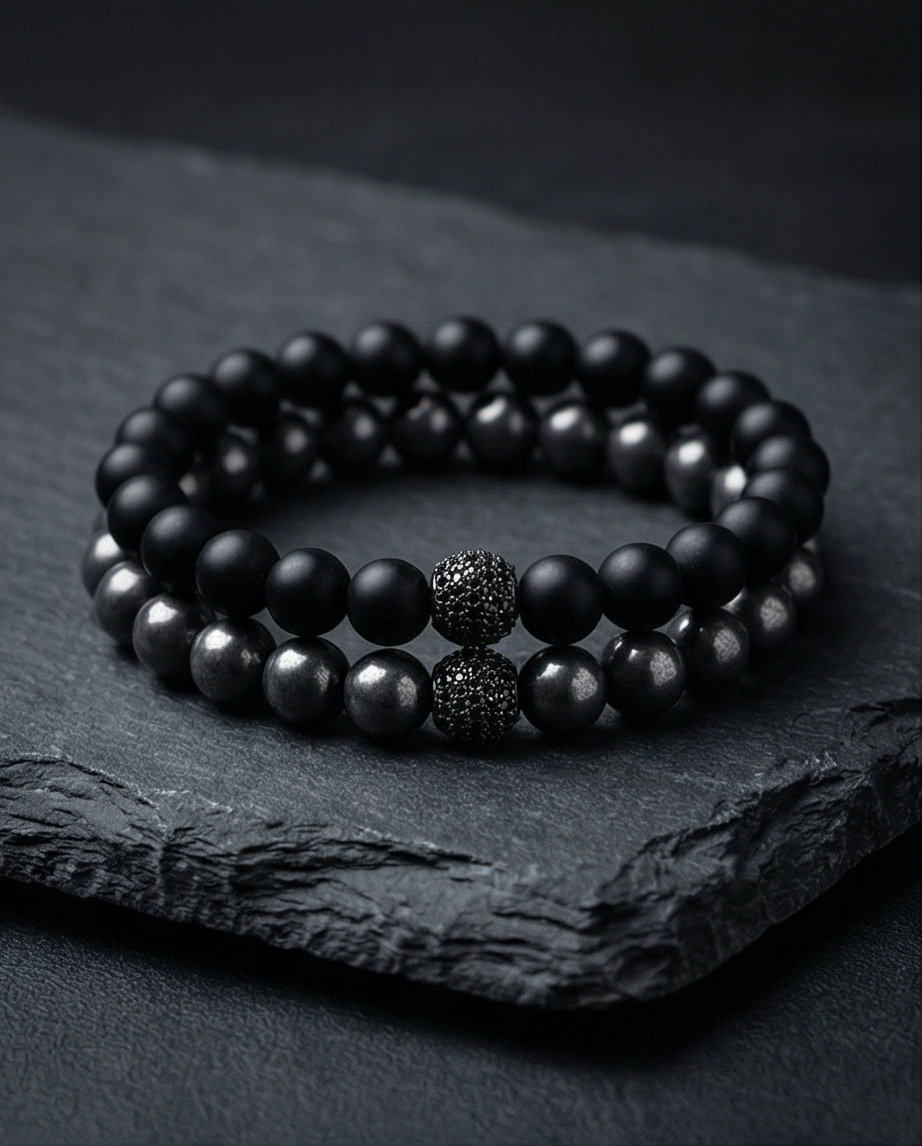 The Obsidian Bracelet | Onyx + Hematite Beaded Bracelet