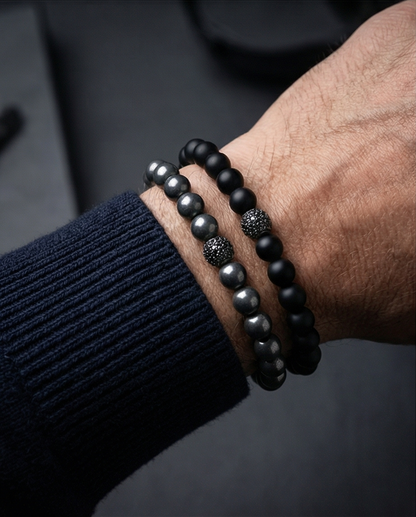 The Obsidian Bracelet | Onyx + Hematite Beaded Bracelet