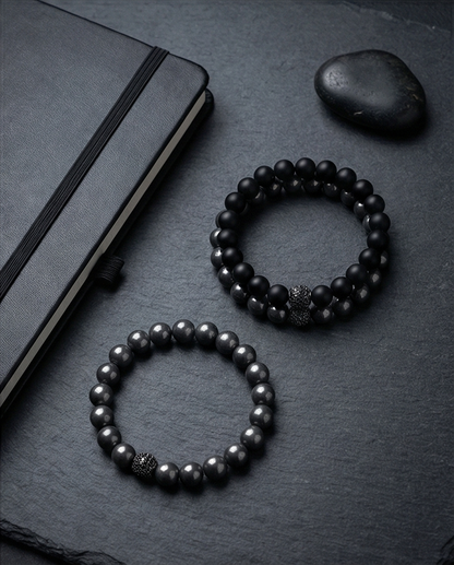 The Obsidian Bracelet | Onyx + Hematite Beaded Bracelet
