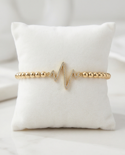 The Heartbeat Bracelet | Pavé Pulse Charm | 4mm Gold Filled Stretch Bracelet