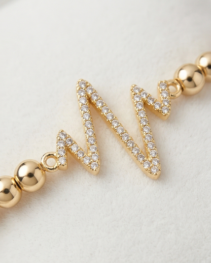The Heartbeat Bracelet | Pavé Pulse Charm | 4mm Gold Filled Stretch Bracelet