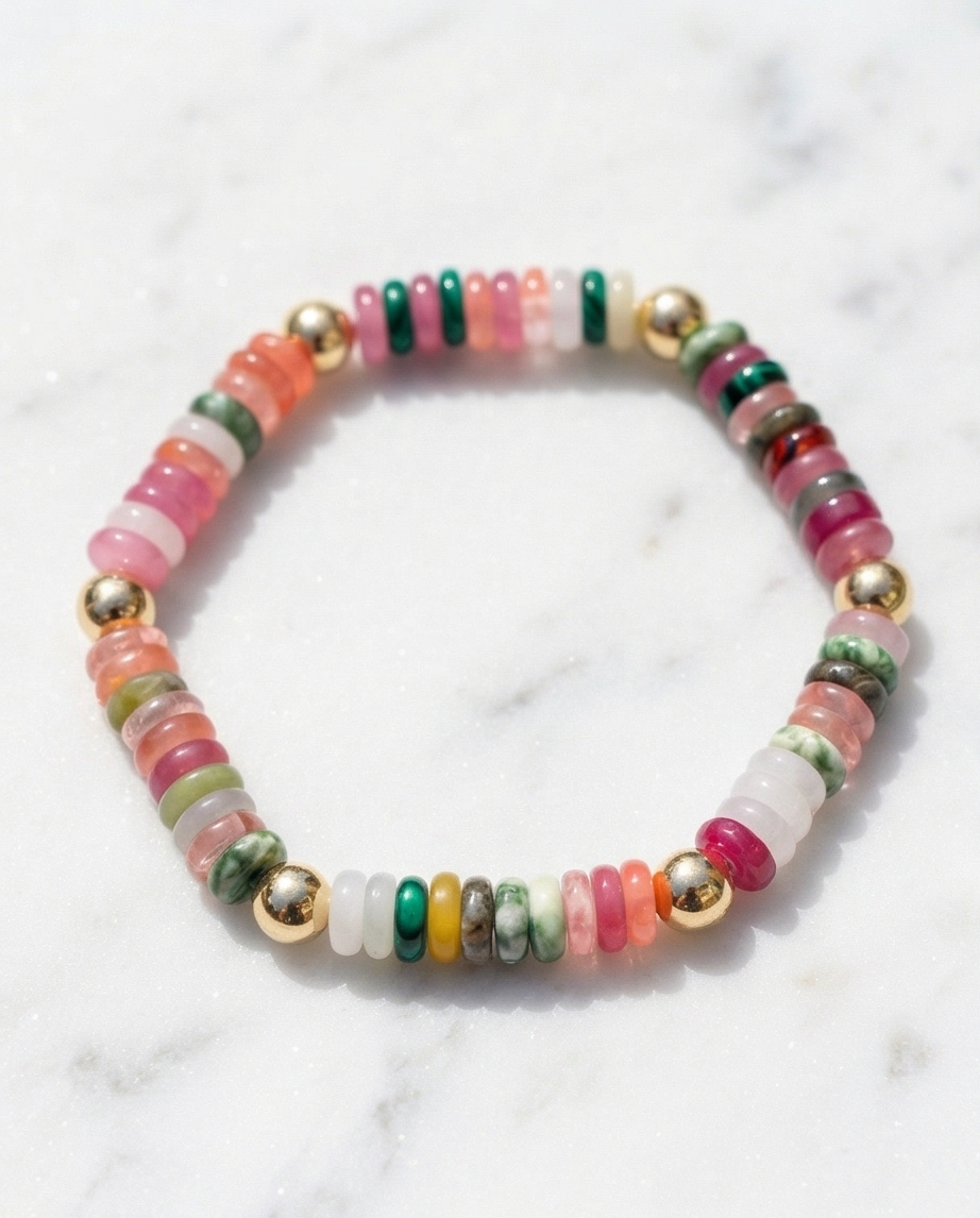 The Garden Party Bracelet | Multi Gemstone + 14k Gold Filled | 6mm Stretch Bracelet