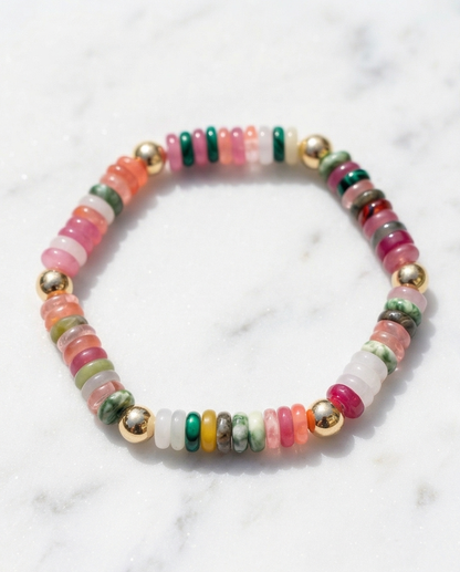 The Garden Party Bracelet | Multi Gemstone + 14k Gold Filled | 6mm Stretch Bracelet