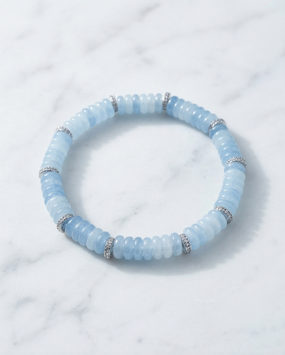 The Blue Haven Bracelet | Chalcedony + Diamond Accent Rondelle | Stretch Bracelet