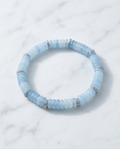 The Blue Haven Bracelet | Chalcedony + Diamond Accent Rondelle | Stretch Bracelet