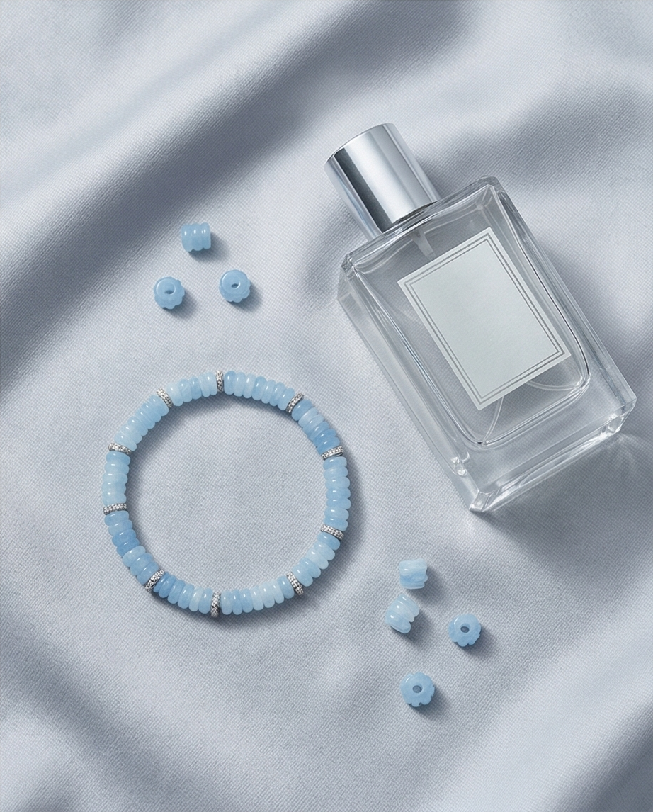 The Blue Haven Bracelet | Chalcedony + Diamond Accent Rondelle | Stretch Bracelet