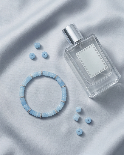 The Blue Haven Bracelet | Chalcedony + Diamond Accent Rondelle | Stretch Bracelet