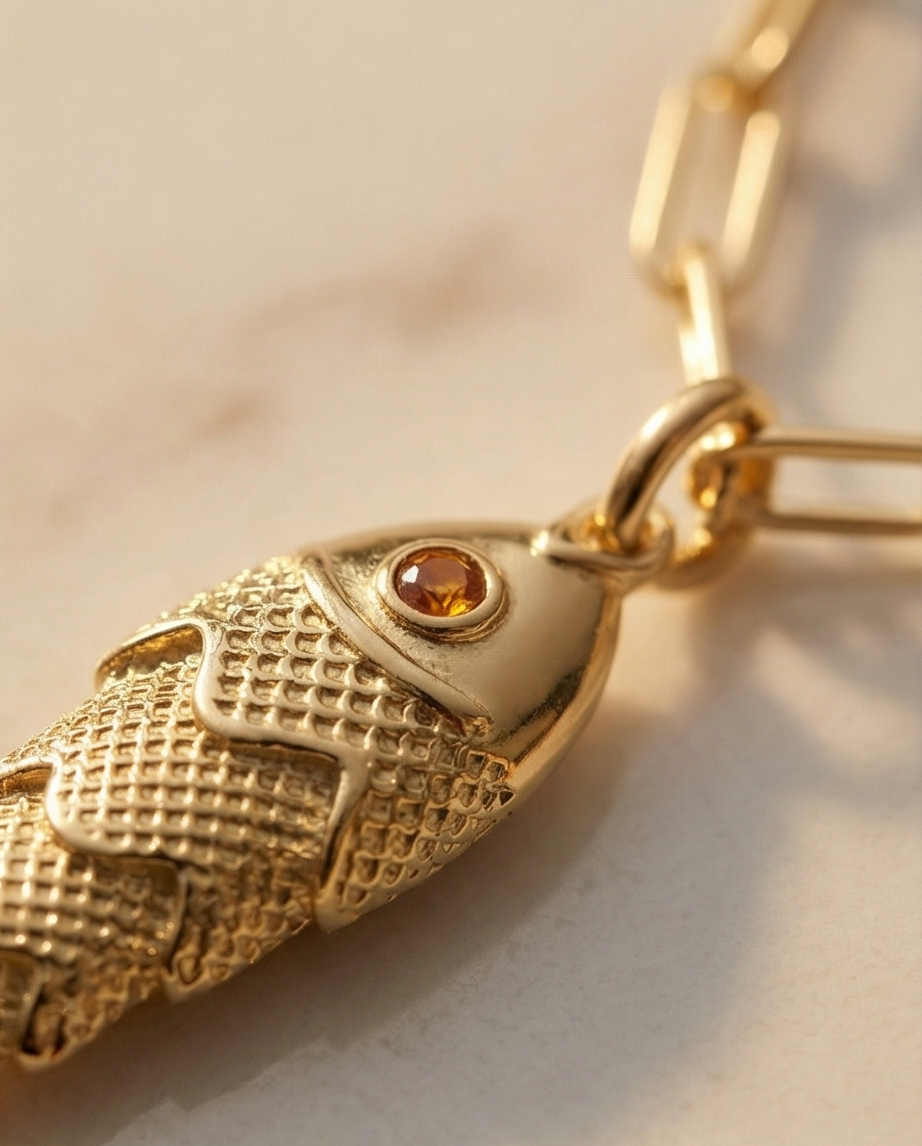 The Lucky Catch Necklace | 14k Gold Filled Paperclip Chain + Fish Pendant