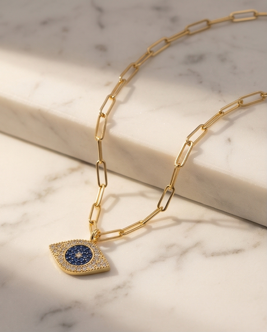 The Guardian Gaze Necklace | 14k Gold Filled Paperclip Chain + CZ Eye Pendant