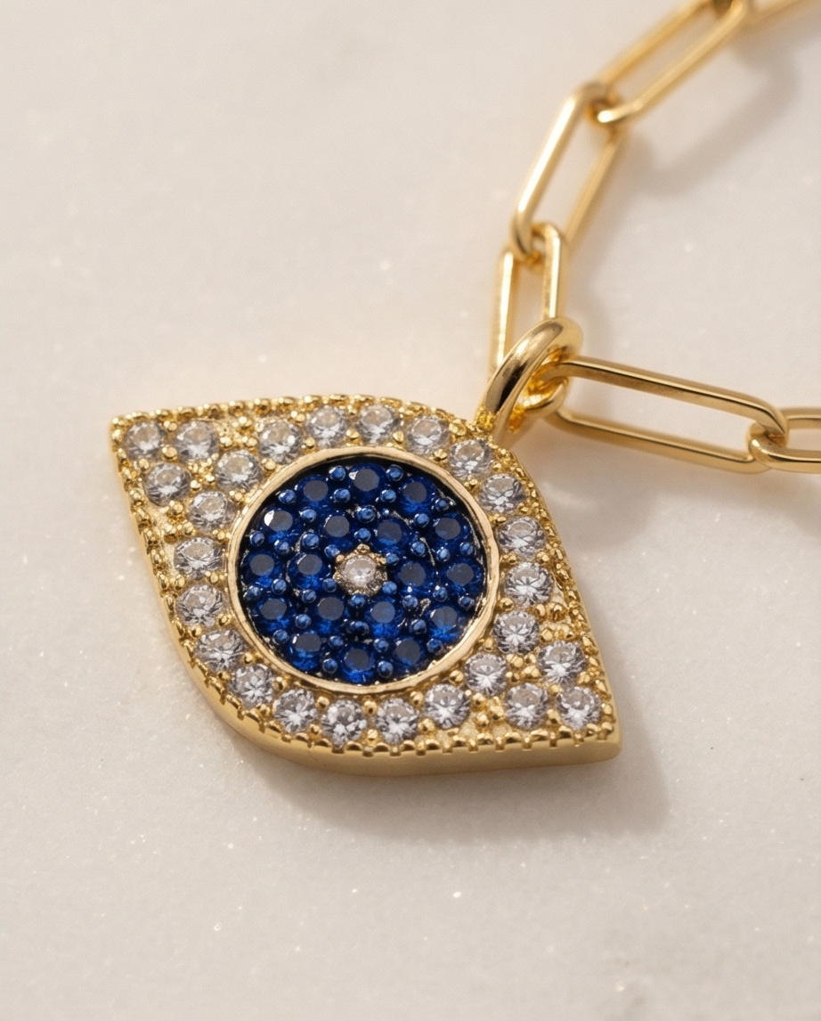 The Guardian Gaze Necklace | 14k Gold Filled Paperclip Chain + CZ Eye Pendant