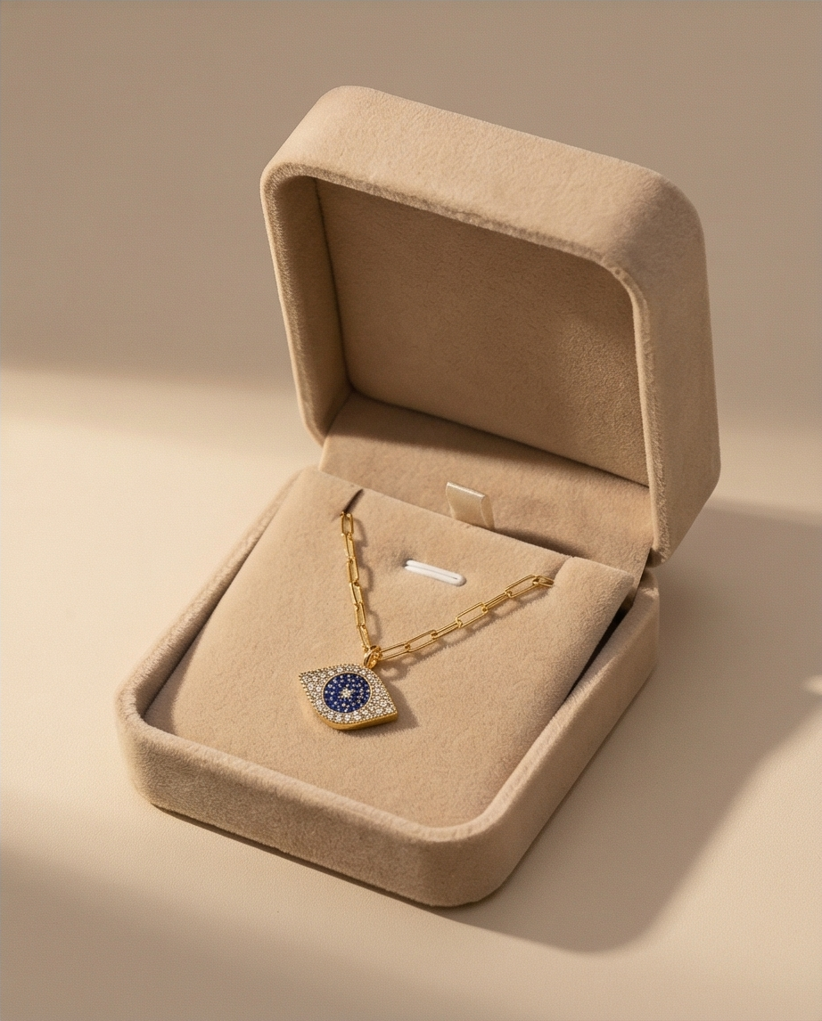 The Guardian Gaze Necklace | 14k Gold Filled Paperclip Chain + CZ Eye Pendant