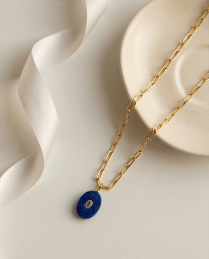 The Aura Talisman Necklace | Paperclip Chain + Natural Stone Pendant