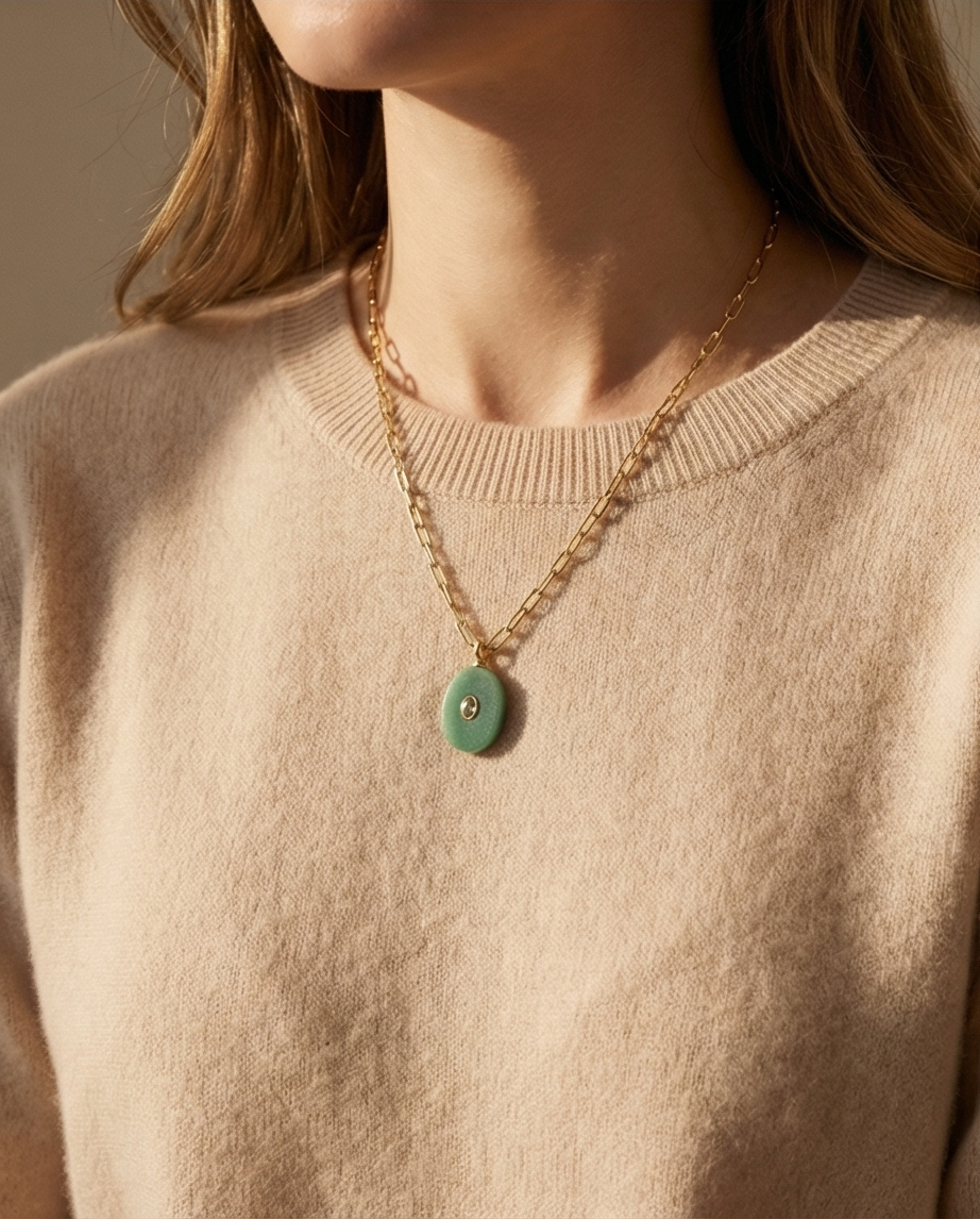 The Aura Talisman Necklace | Paperclip Chain + Natural Stone Pendant