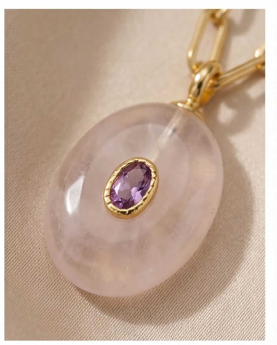 The Aura Talisman Necklace | Paperclip Chain + Natural Stone Pendant