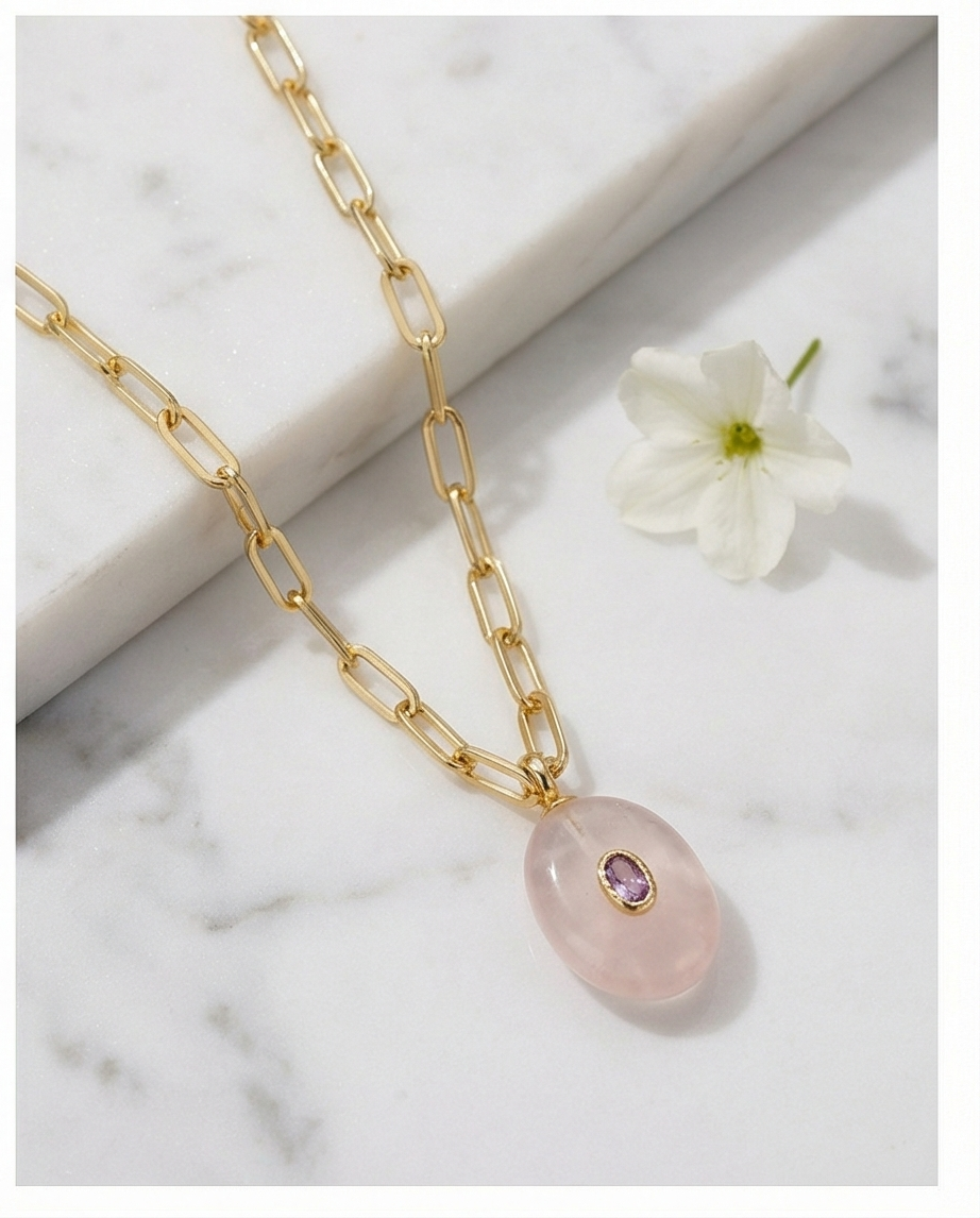 The Aura Talisman Necklace | Paperclip Chain + Natural Stone Pendant