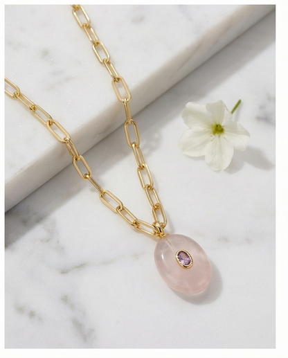 The Aura Talisman Necklace | Paperclip Chain + Natural Stone Pendant