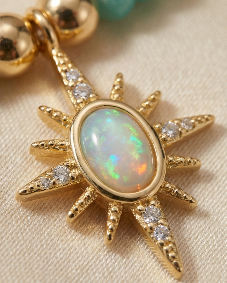 The Celestial Glow Necklace | Aventurine + 14k Gold Filled Opal Starburst