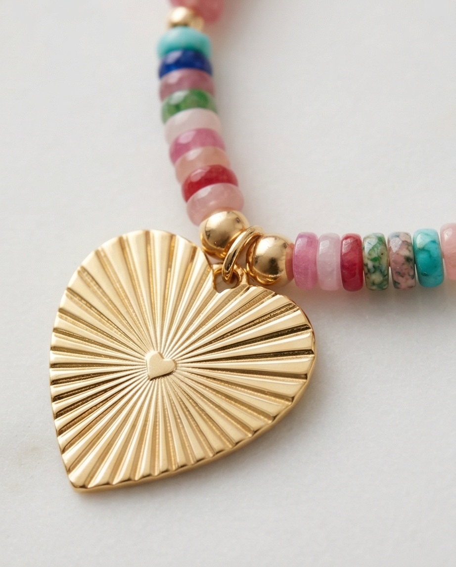 Heart Candy Necklace | 14k Gold Filled 4mm/5mm Beaded Necklace with Heart Pendant