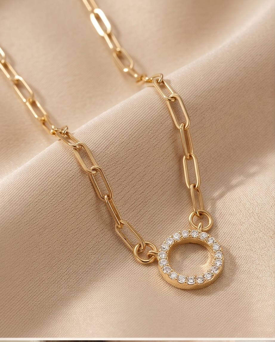 The Big Oh Choker | 16" Paperclip Chain Necklace with Pavé Circle