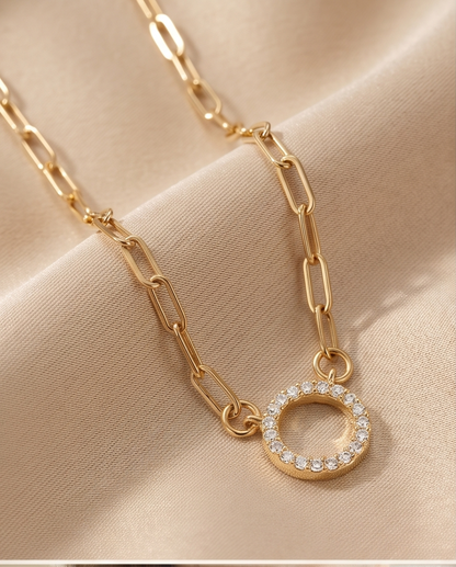 The Big Oh Choker | 16" Paperclip Chain Necklace with Pavé Circle