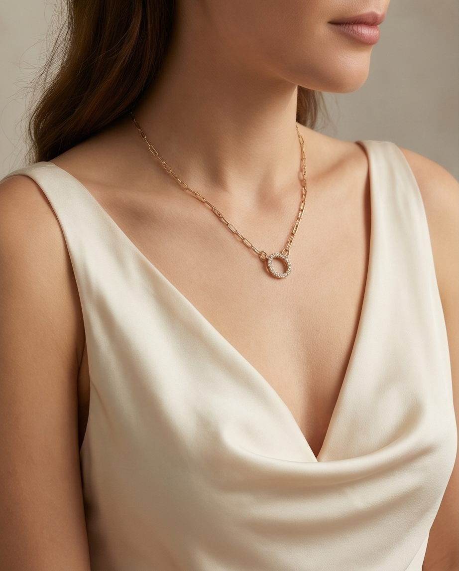 The Big Oh Choker | 16" Paperclip Chain Necklace with Pavé Circle