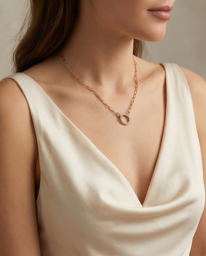 The Big Oh Choker | 16" Paperclip Chain Necklace with Pavé Circle