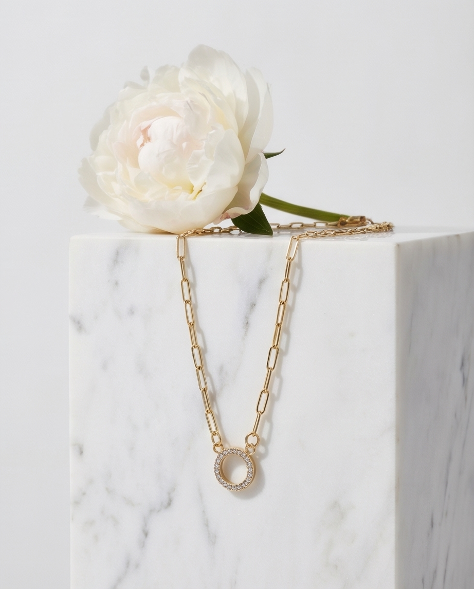 The Big Oh Choker | 16" Paperclip Chain Necklace with Pavé Circle