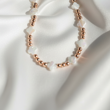 The Blush Flutter Necklace | Mother of Pearl + 6mm Rose Gold Beaded Necklace