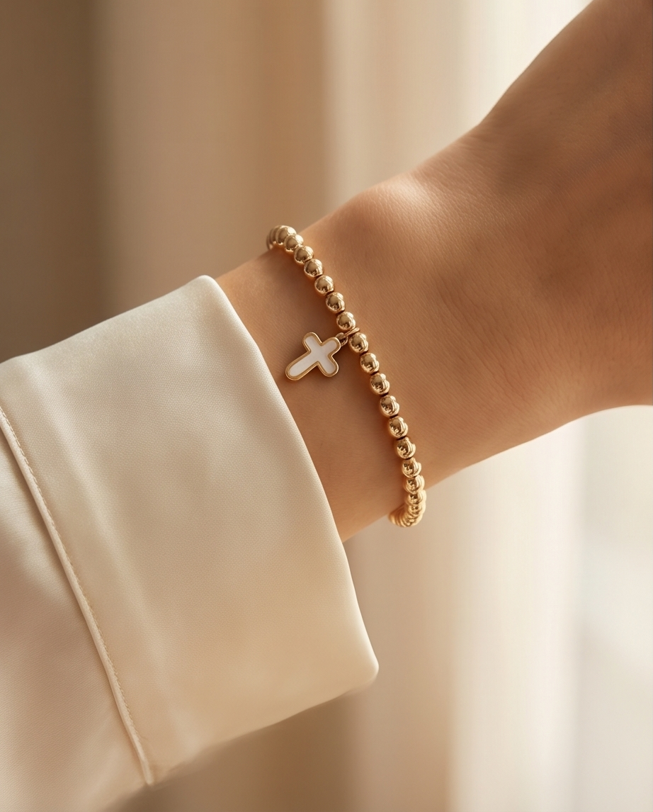 The Soft Faith Necklace | Mother of Pearl Cross | Gold Paperclip Chain