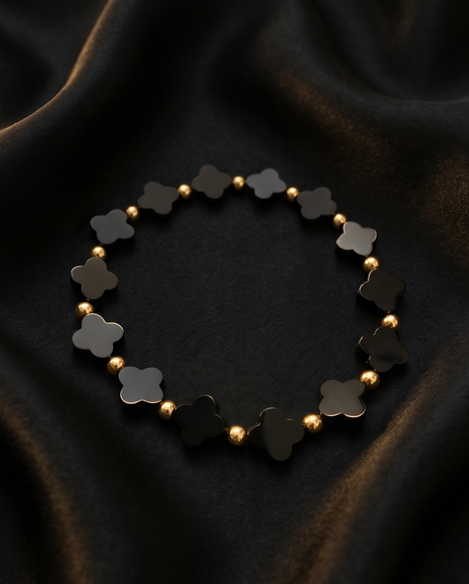 Onyx Clover Bracelet | 14k Gold Filled
