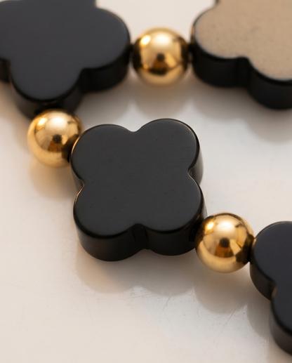Onyx Clover Bracelet | 14k Gold Filled