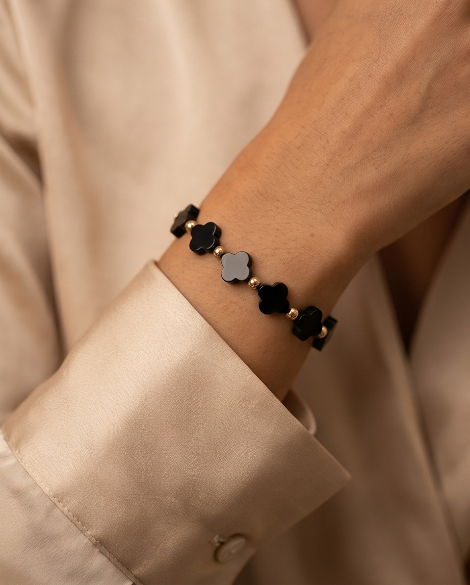 Onyx Clover Bracelet | 14k Gold Filled