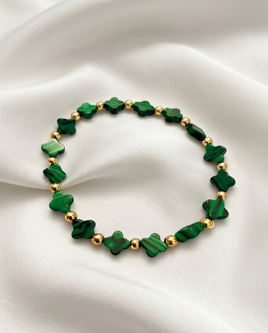 Malachite Clover Bracelet | 14k Gold Filled