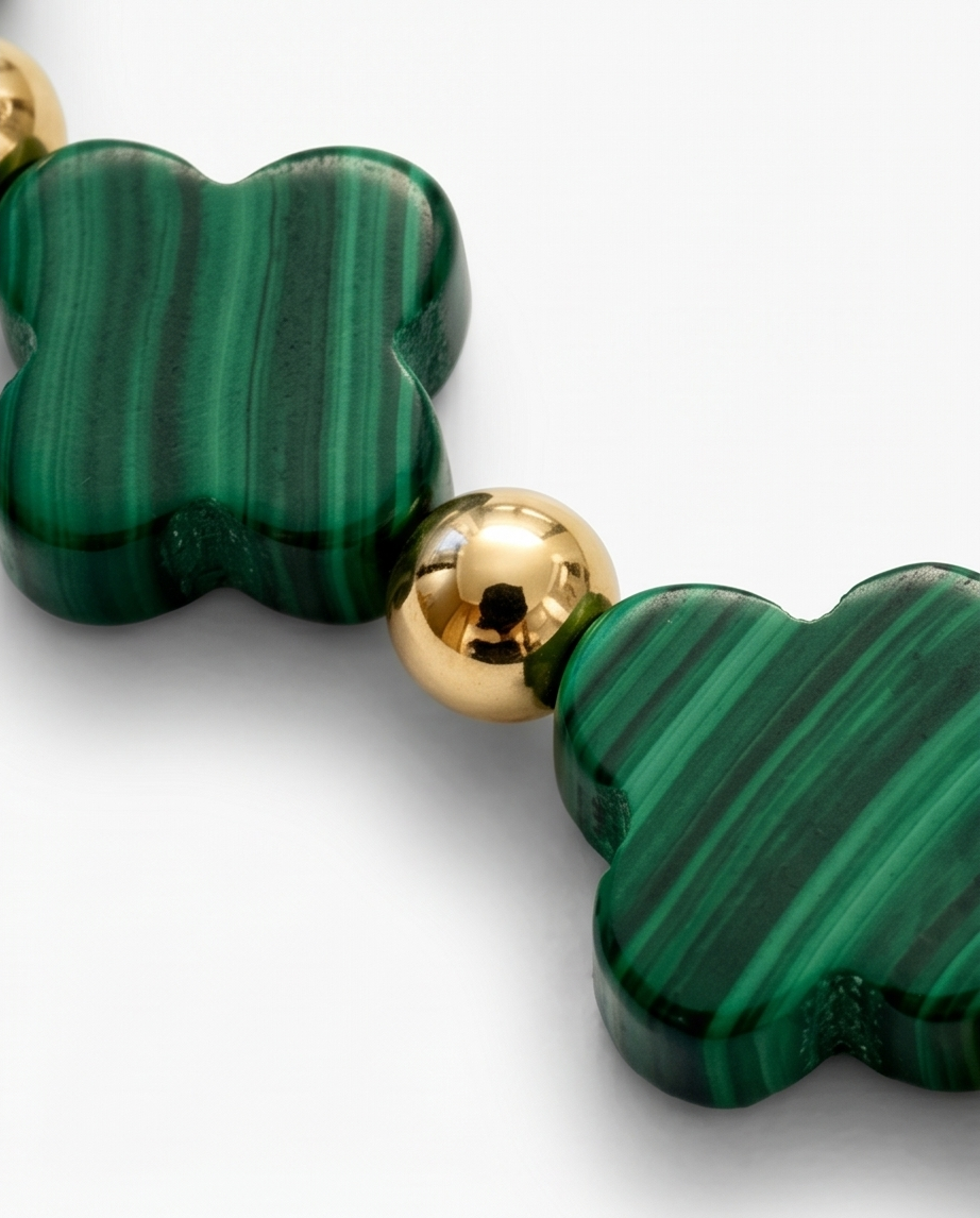 Malachite Clover Bracelet | 14k Gold Filled
