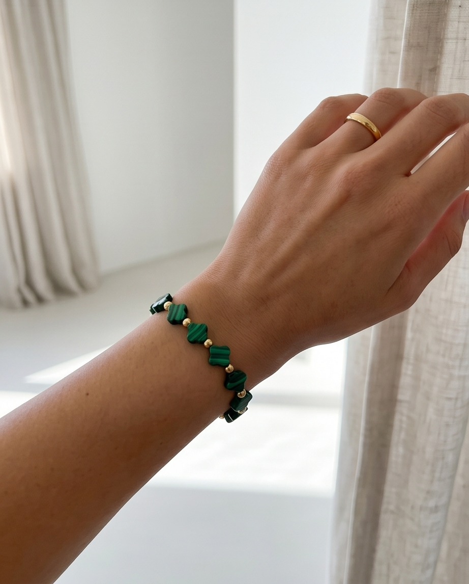 Malachite Clover Bracelet | 14k Gold Filled