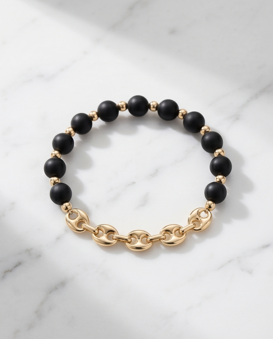The Anchor Onyx Bracelet | 14k Gold Filled + Mariner Link