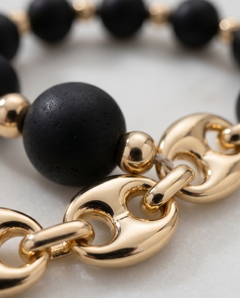 The Anchor Onyx Bracelet | 14k Gold Filled + Mariner Link
