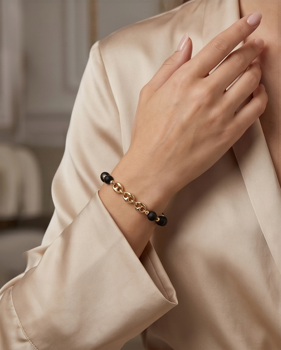 The Anchor Onyx Bracelet | 14k Gold Filled + Mariner Link