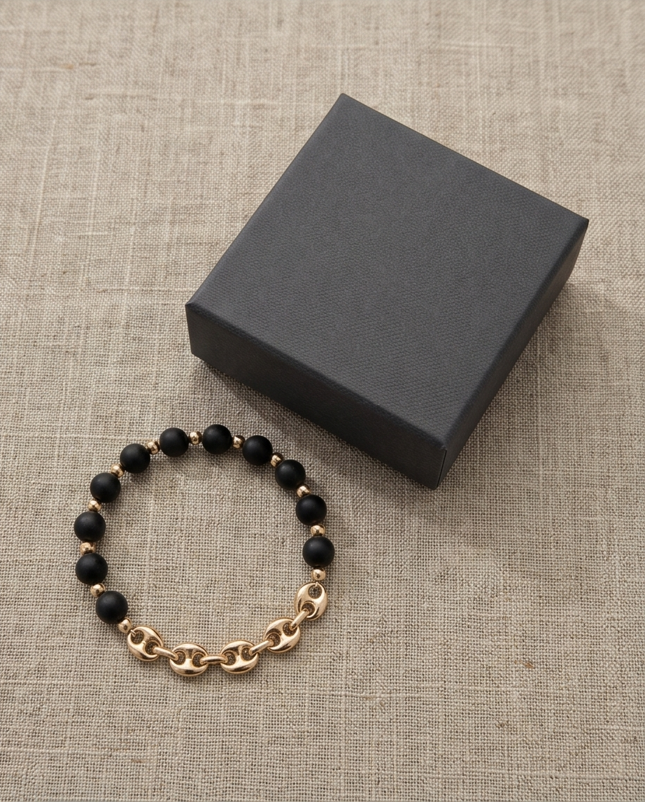 The Anchor Onyx Bracelet | 14k Gold Filled + Mariner Link