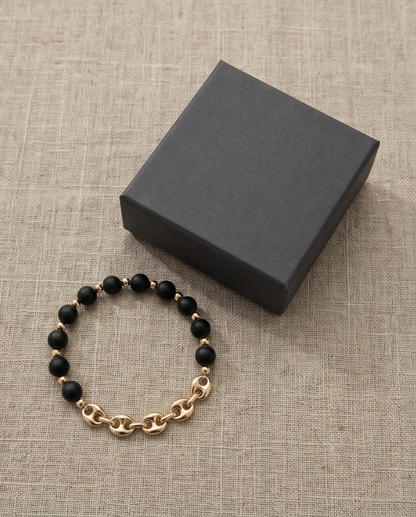 The Anchor Onyx Bracelet | 14k Gold Filled + Mariner Link