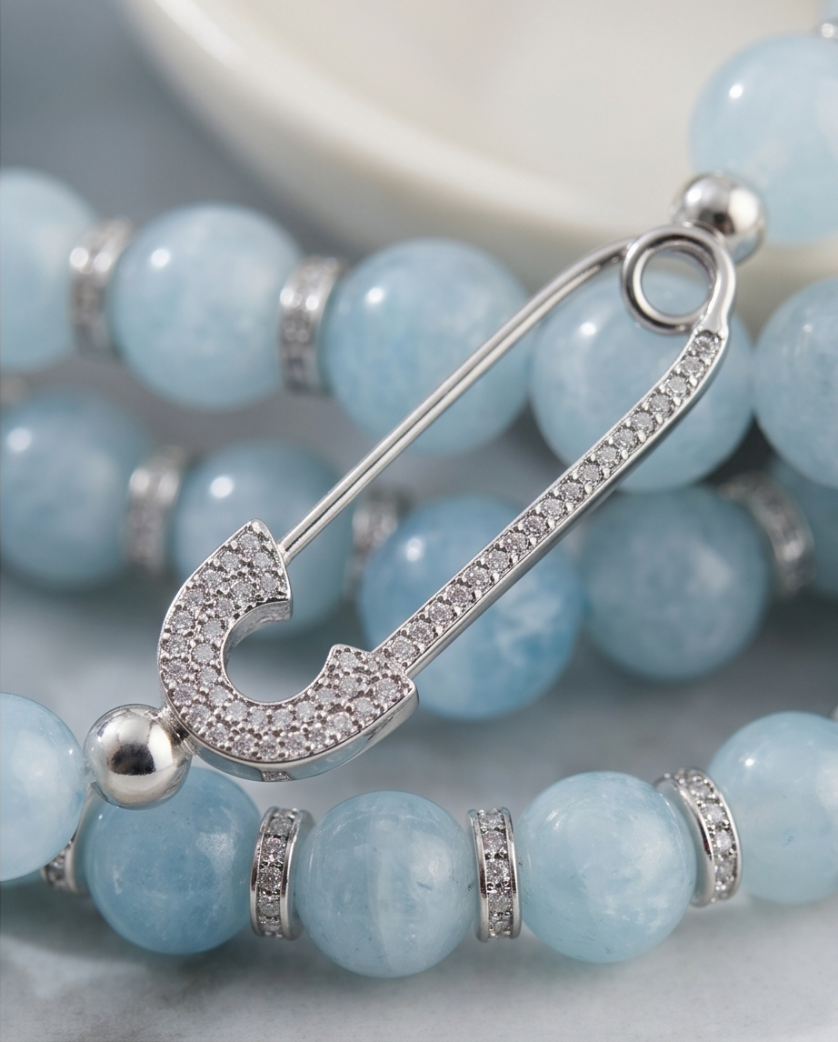 The Breakwater Bracelet | Aquamarine + Pavé Pin | 14k Gold Filled