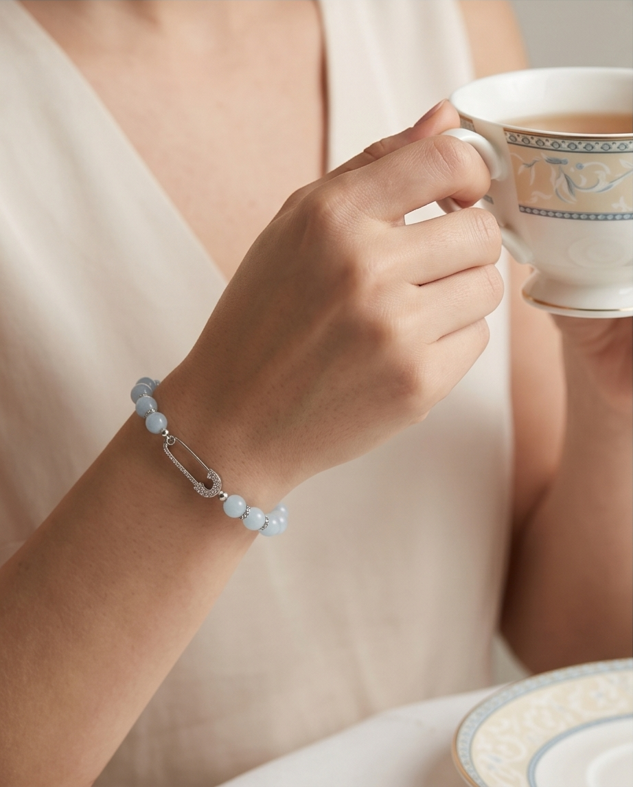 The Breakwater Bracelet | Aquamarine + Pavé Pin | 14k Gold Filled